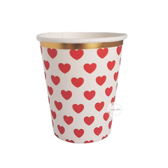 VASOS CORAZONES ROJOS CON DORADO X 10U