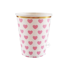 VASOS CORAZONES ROSAS CON DORADO X 10U
