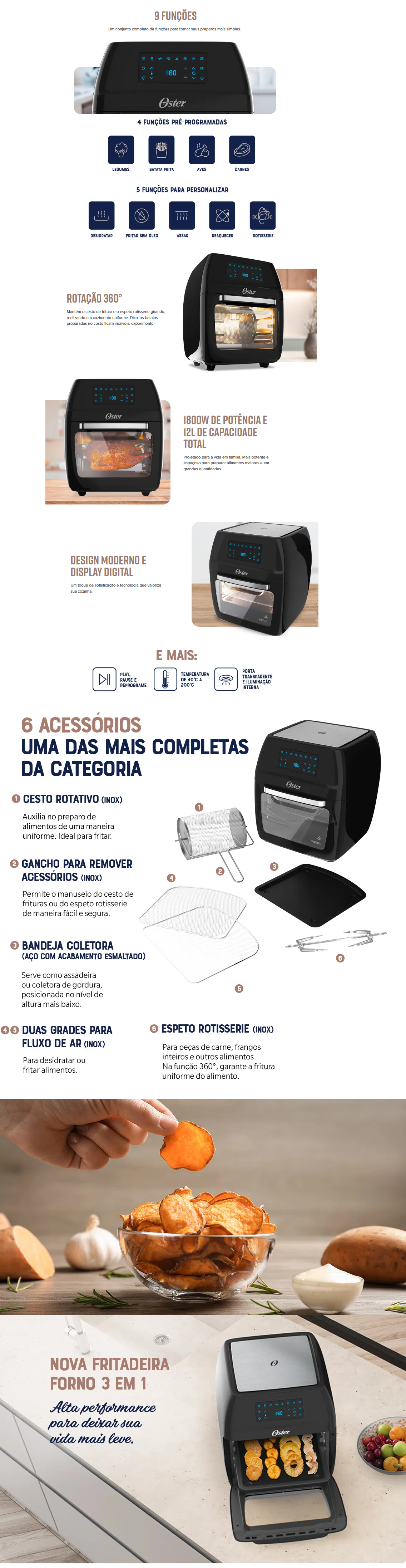 Fritadeira Oven Fryer 12L Oster 3 em 1 - Loja Oficial - OsterBrasil