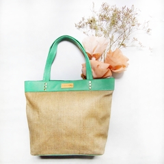 Cartera Natural Oku (cuero verde agua y yute) - comprar online