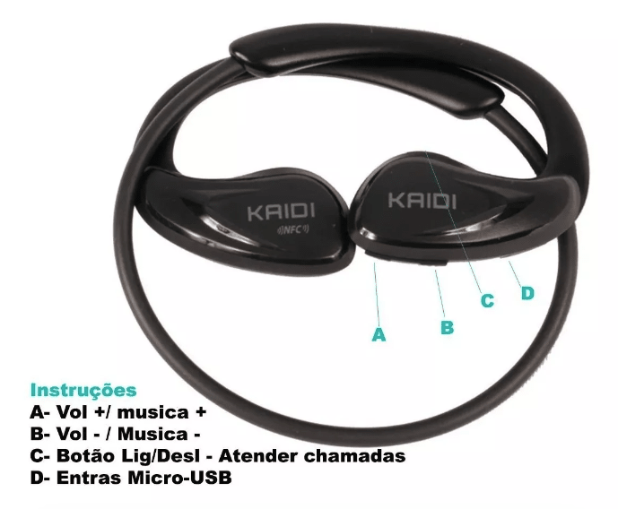 Fone de Ouvido Bluetooth Kaidi Kd-902 Preto