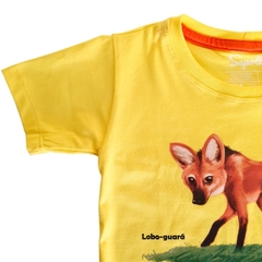 Camiseta infantil lobo-guará Amarela - 100% algodão unissex - loja online