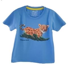 Camiseta infantil Onça-pintada Azul - 100% algodão unissex - Sapotis | Produtos inspirados nos bichos do Brasil