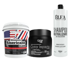 3 Itens - Alisamento Americano Clássico & Shampoo Neutralizante & Máscara Qatar Impacto