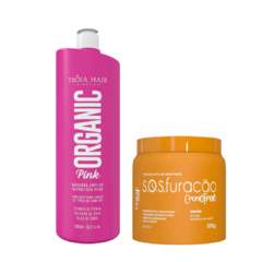Kit Lisorganic Pink e Máscara Furacão Fortalecedora - Troia Hair & Qatar Hair