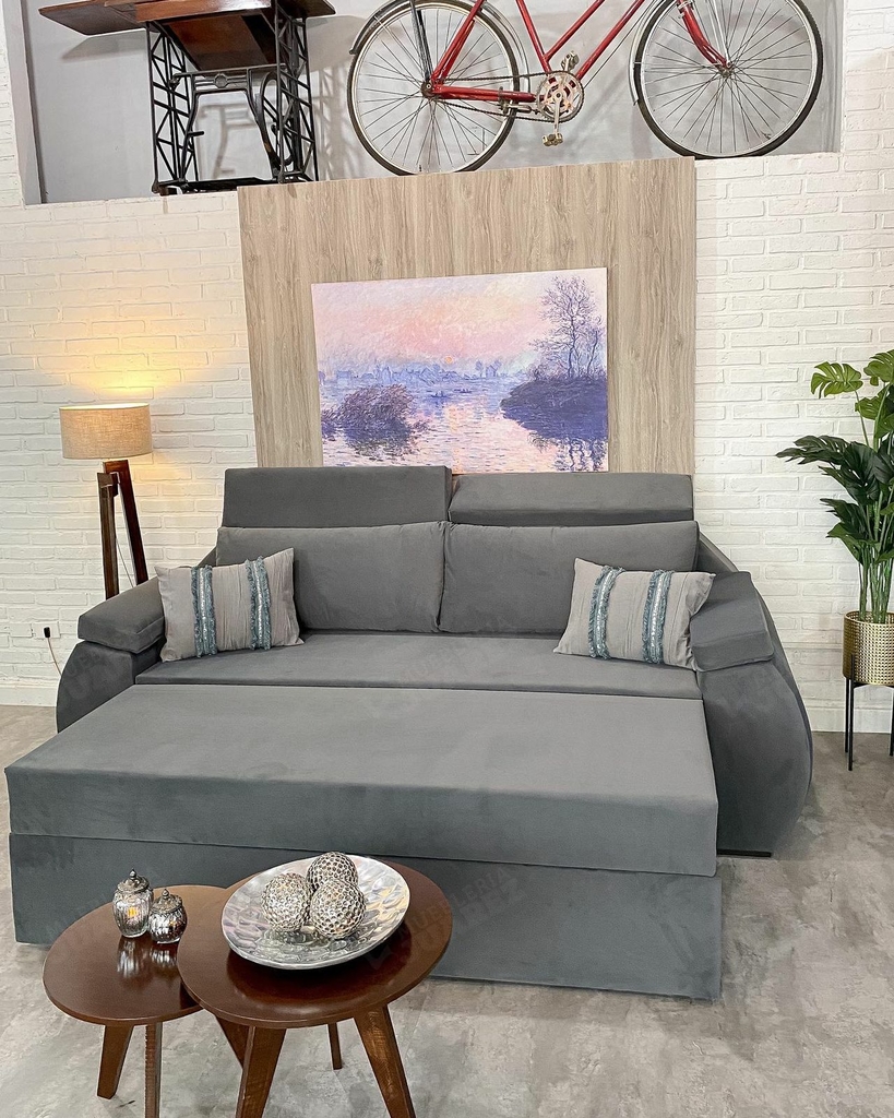 Sofá Cama Dubái "2 plazas y media", Tap. en Terciopelo Gris Topo