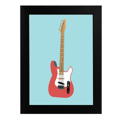 Quadro guitarra vermelha fundo azul - comprar online