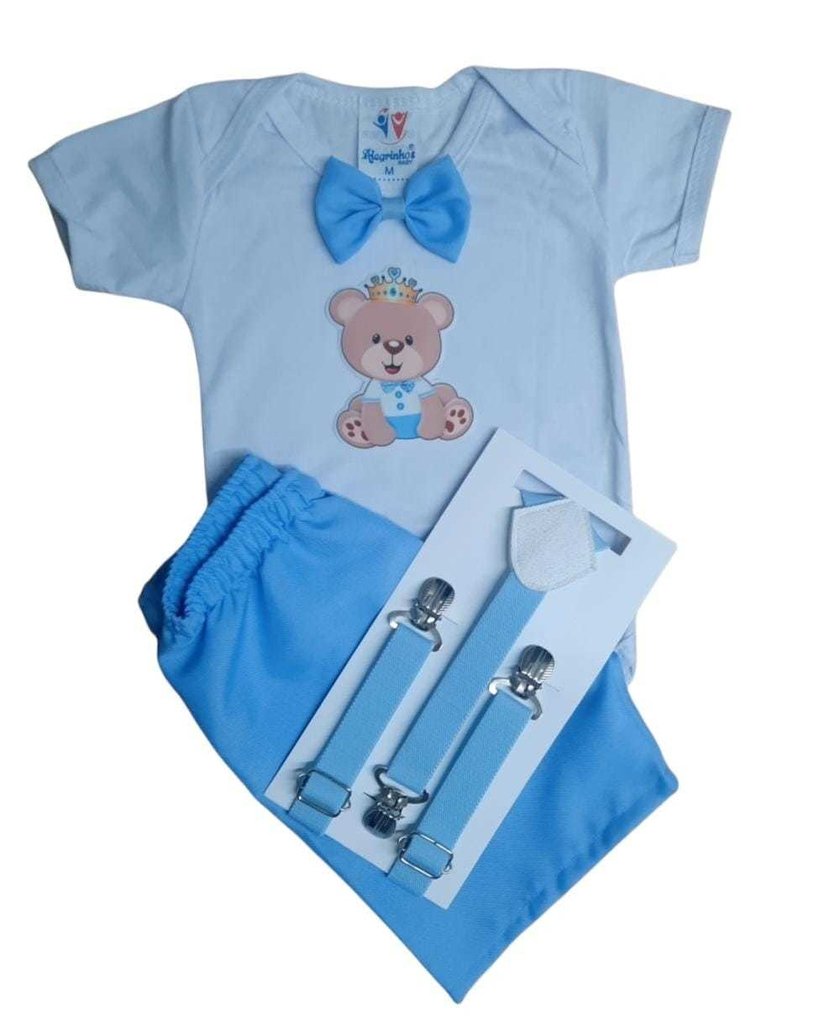 Body Roupa Bebê Presente Gestante Natal Ursinho Menino Azul  Cor:Branco;Tamanho:P