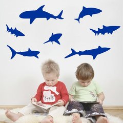 adesivo de parede infantil tubarões