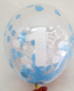 10 GLOBOS 1 AÑO CON CONFETTI