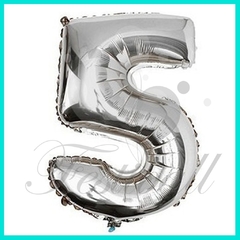 Imagen de 1 Globo forma de numero 66 cm color Plateado. INFLADO CON AIRE