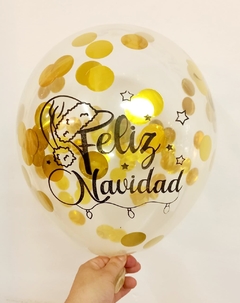 1 GLOBO FELIZ NAVIDAD CON CONFETTI SIN INFLAR