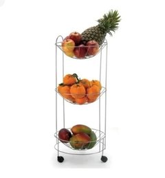 Fruteira Cromada Redonda Tripla Com Rodinhas