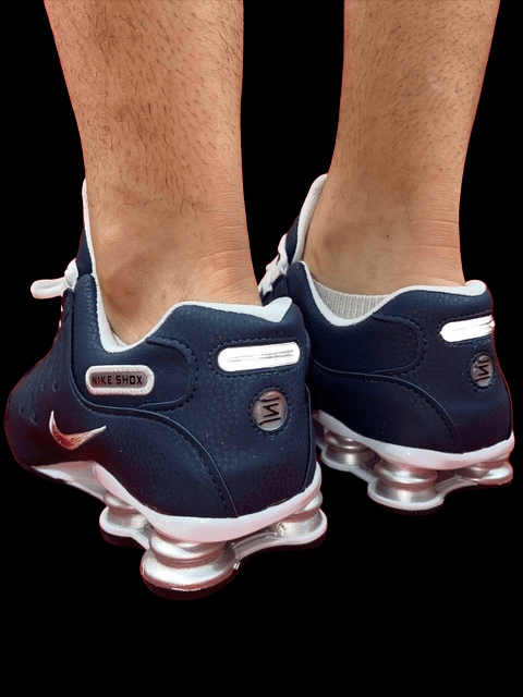 nike shox nz prata e azul