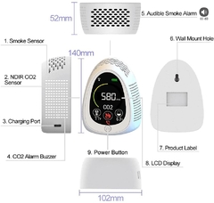 Medidor de dióxido de carbono con alarma de humo, temperatura y humedad - MarketDigital