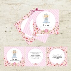 Estampita /Tres Piezas Angel Vintage Celeste/Rayitas