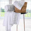 Jogo de toalha de banho bordado branco com prata - Jogo de toalha de banho com bordado inglês prata 4 peças