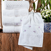 Jogo de toalha de banho Bordada com 5 peças - Branca com bordado com flores de lavanda lilás