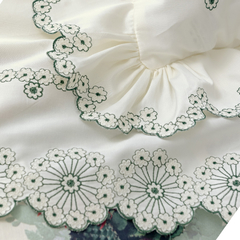 Jogo de lençol queen palha com bordado bordado floral verde no percal 400 no fio egípcio - 4 peças - comprar online