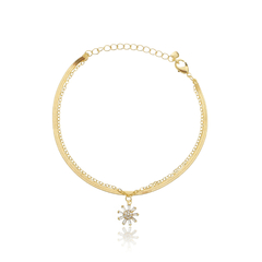 Pulseira Dupla Fita com Flor de Zircônias - Banho Ouro 18k