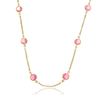 Colar Floral Cristal Rosa 40cm - Banho Ouro 18k