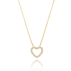 Colar Coração Vazado com Zircônias Cravejadas - Banho Ouro 18k