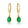 Brinco Argolinha com Zircônia Gota Verde Esmeralda - Banho Ouro 18k