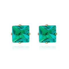 Brinco Quadrado Zircônia Turmalina - Banho Ouro 18k