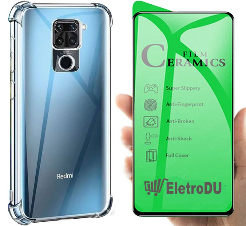 Kit Capa Anti Impacto Compatível Xiaomi Redmi Note 9+Película Cerâm