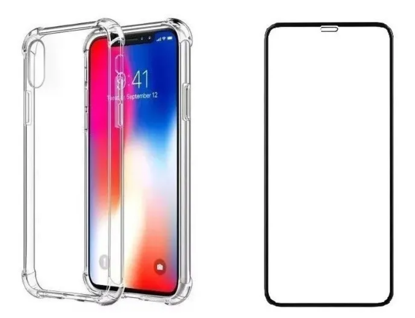 Kit Capa Anti Shock Compatível Iphone X/Xs +Película 3D Blindada