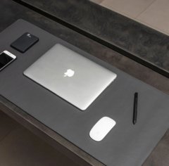Mousepad Deskpad Couro Sintetico 90 x 40cm Rock Cinza