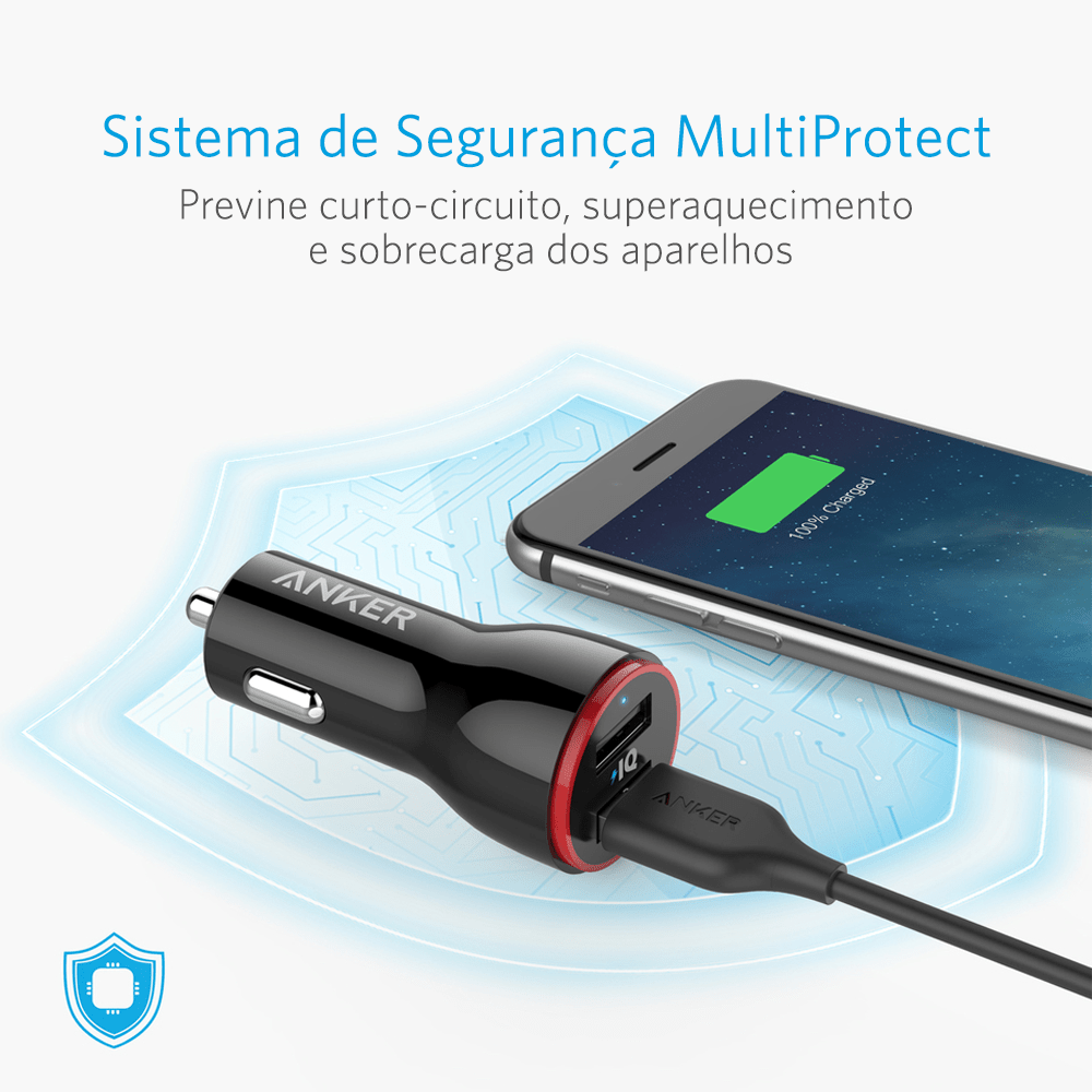 Carregador Veicular Anker PowerDrive 2 Portas USB Preto