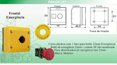 Botão de Emergência 22mm 1NF + Caixa Plástica + Placa Identificadora Metaltex - Nortele Automação