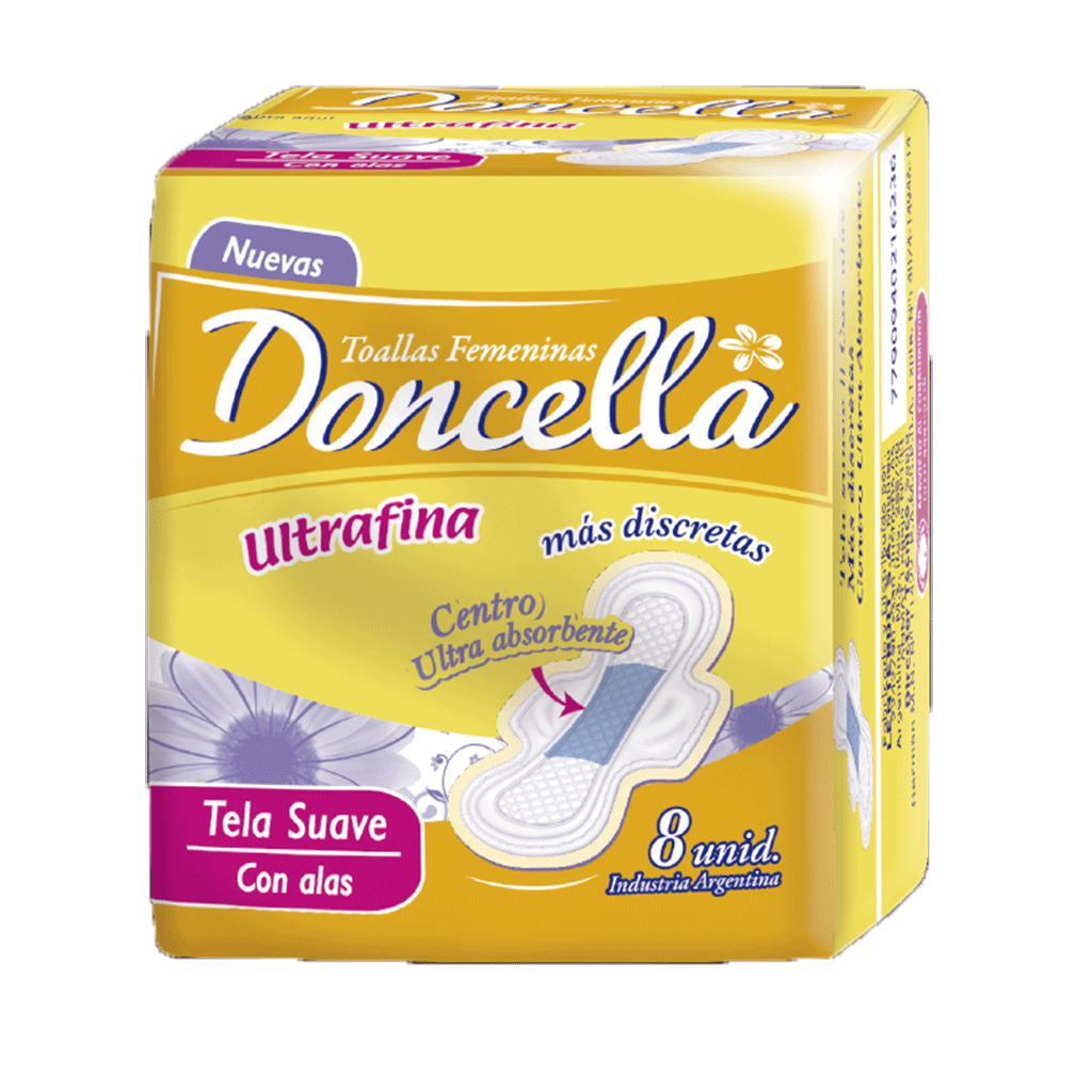 Doncella Toallas Femeninas Ultrafinas con Alas Tela Suave 8 Unidades