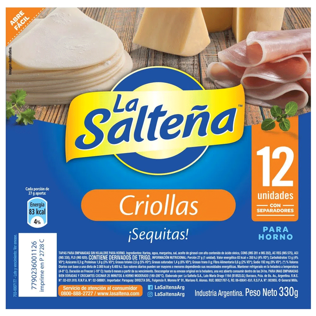 La Salteña Tapa de Empanadas Criolla 15 unidades B&B