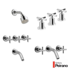 Grifería Completa Baño, Lavatorio p/pared, Bidet y Ducha embutir c/transferencia Peirano Valencia