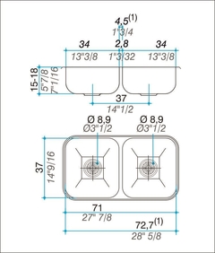 Bacha Pileta Doble 70,8 x 37 x 15 Acero Inoxidable 304 Johnson C 37 - comprar online