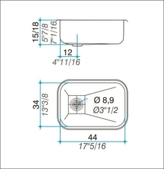 Bacha Pileta Simple 44 x 34 x 18 Acero Inoxidable 304 Johnson E 44/18 - comprar online