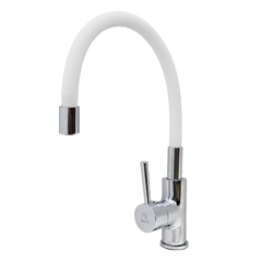Grifería Monocomando de Cocina Mesada Flex Blanco Aqualaf 59005/BL Cromo