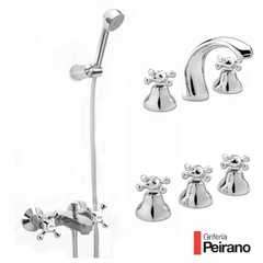 Grifería Completa Baño, Lavatorio, Bidet y Ducha exterior c/transferencia Peirano Cromo Y