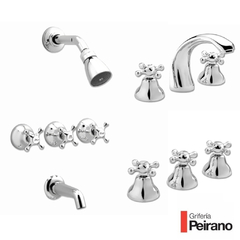 Grifería Completa Baño, Lavatorio, Bidet y Ducha embutir c/transferencia Peirano Cromo Y