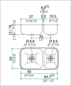 Bacha Pileta Doble 63,3 x 34 x 15 Acero Inoxidable 430 Johnson RR 37 - comprar online