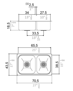 Bacha Pileta Doble 70,5 x 43,5 x 18,5 Acero Inoxidable 304 Johnson R 63/18 F - comprar online