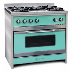 Cocina SEMI INDUSTRIAL a Gas 900mm 5 Hornallas Horno Puerta de vidrio Verde CHIARA TST