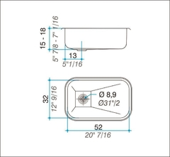 Bacha Pileta Simple 52 x 32 x 15 Acero Inoxidable 430 Johnson ZZ 52 - comprar online