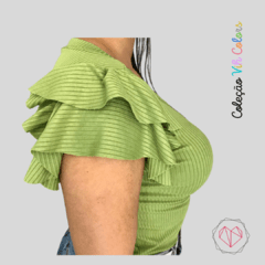 Blusa Canelada com Babados Verde Abacate - comprar online