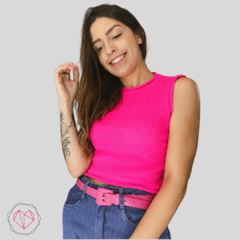 Cropped Regata Tricô Rosa Neon - comprar online