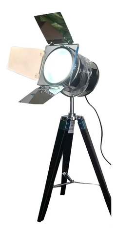 Lámpara de mesa trípode tipo cine negro y plata en internet