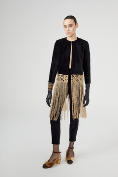 Saco Aguaribay Terciopelo con Aplique Puntilla y Flecos Hilo Macramé Antiguo - tienda online