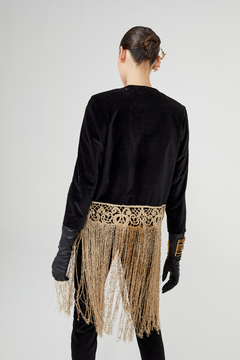 Saco Aguaribay Terciopelo con Aplique Puntilla y Flecos Hilo Macramé Antiguo - HahnMade